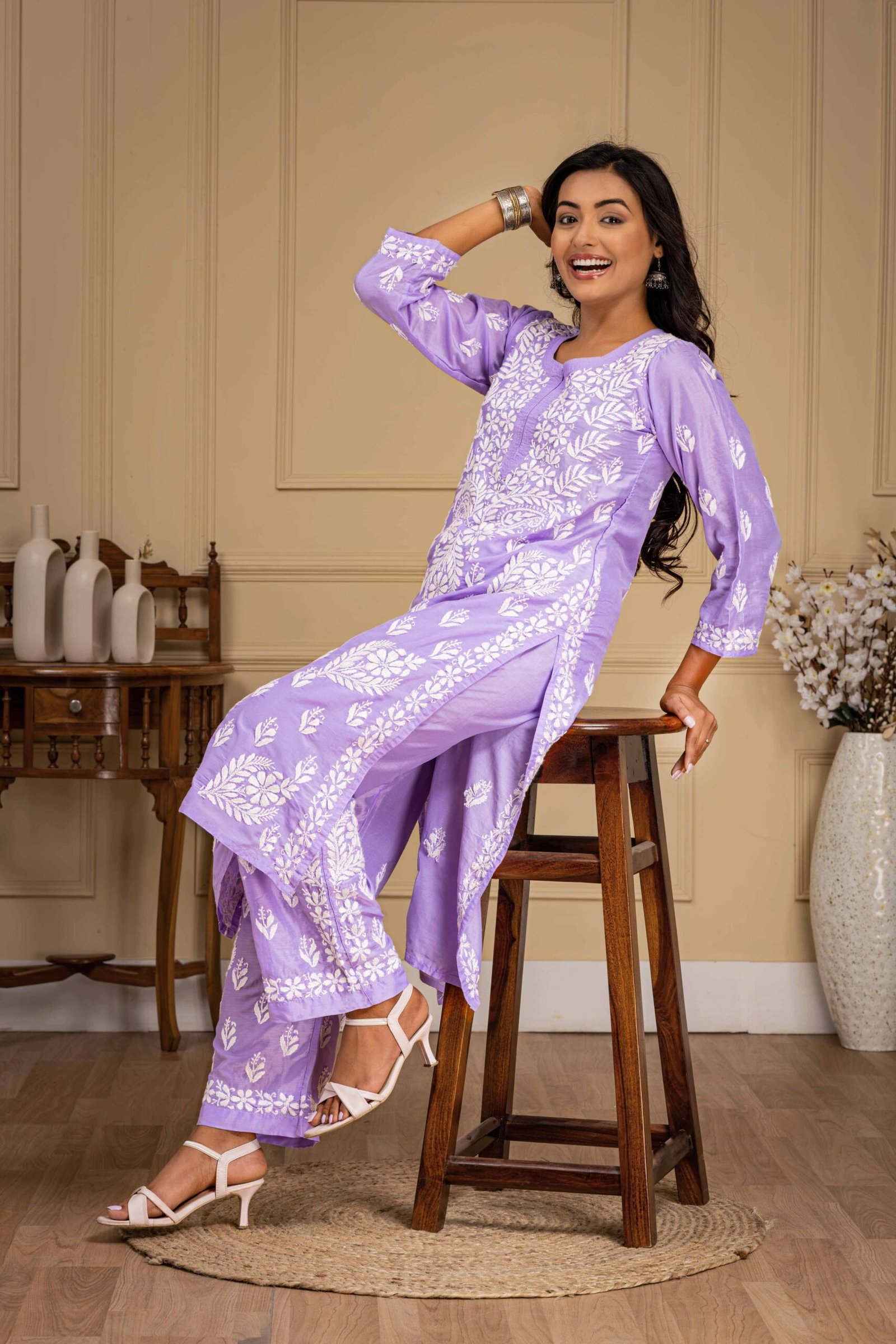 Purple Muslin Kurti Set