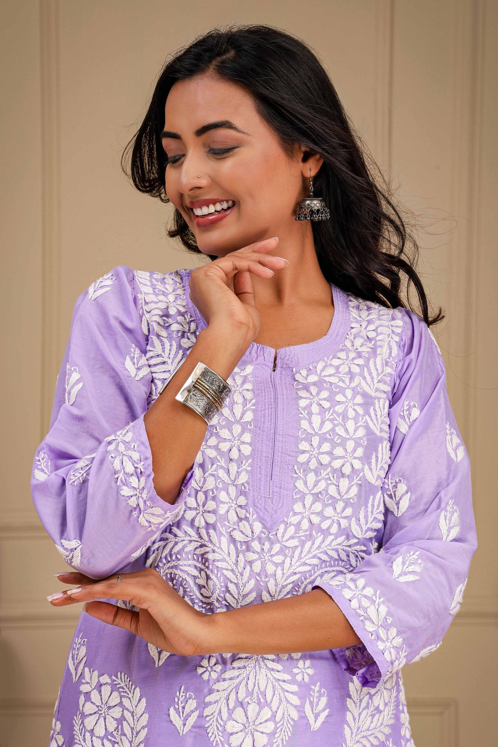 Purple Muslin Kurti Set