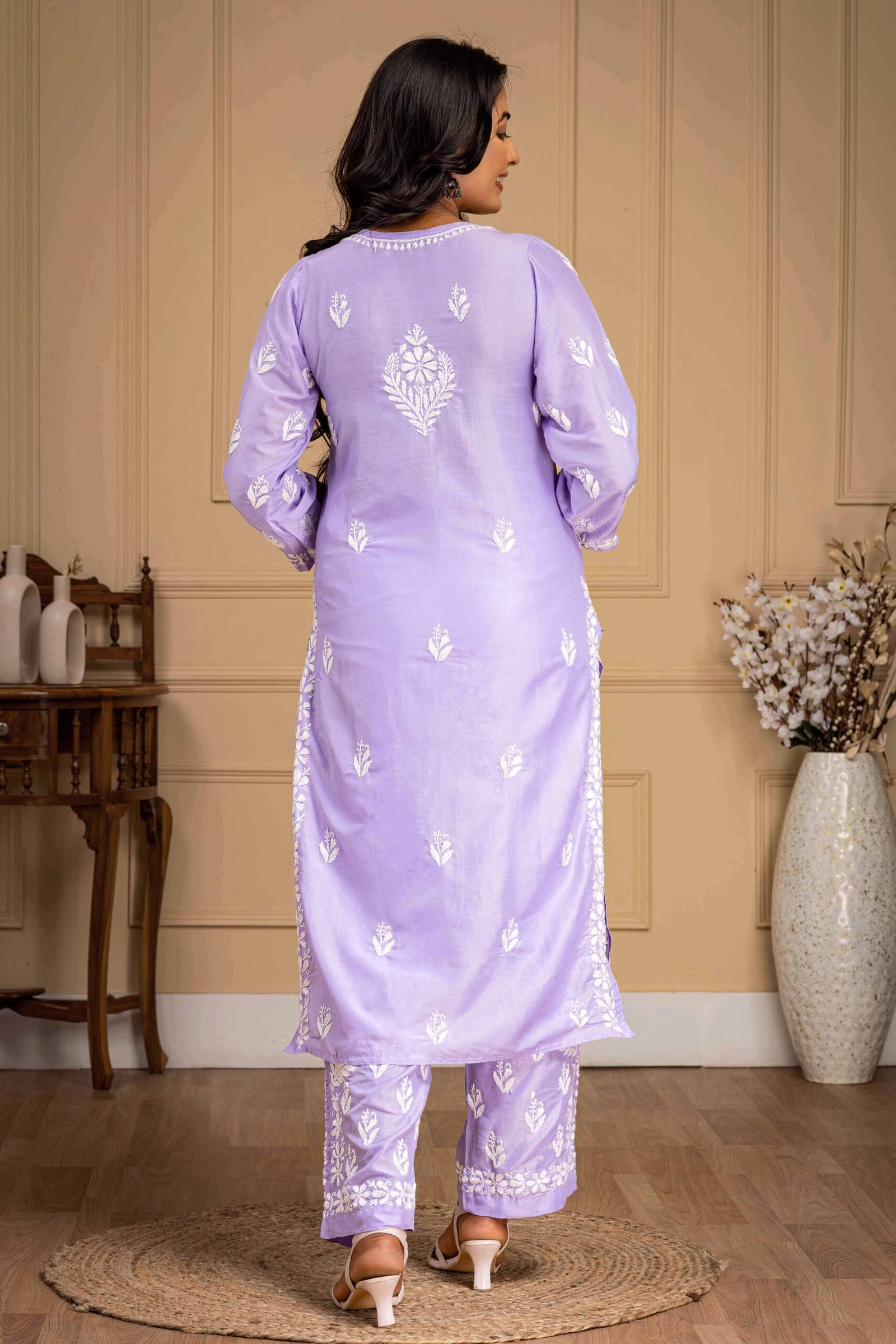 Purple Muslin Kurti Set