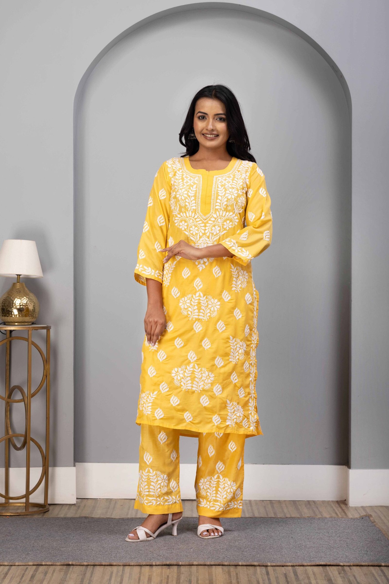 Yellow Muslin Kurti Set