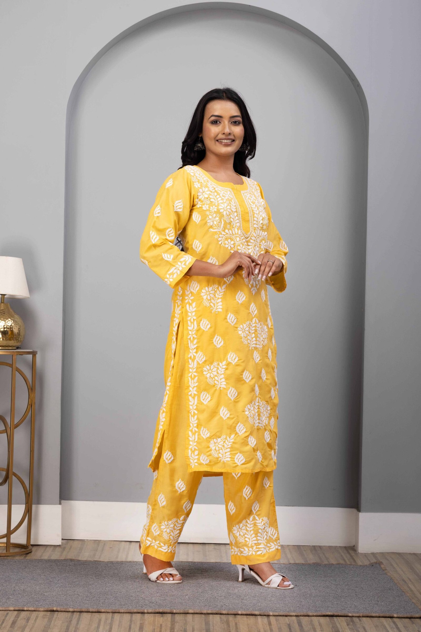 Yellow Muslin Kurti Set