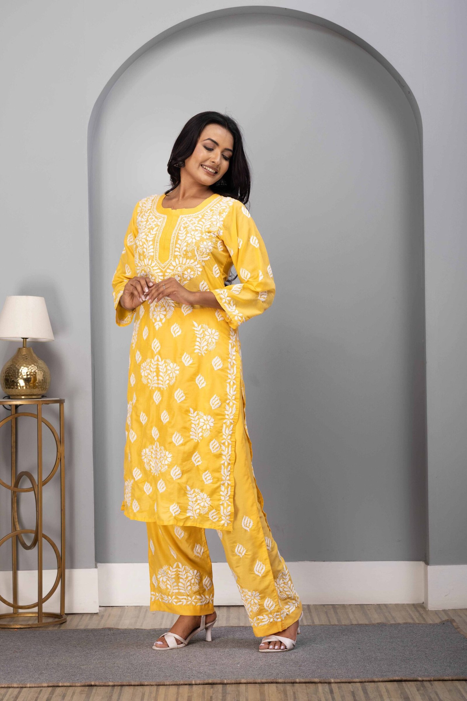 Yellow Muslin Kurti Set