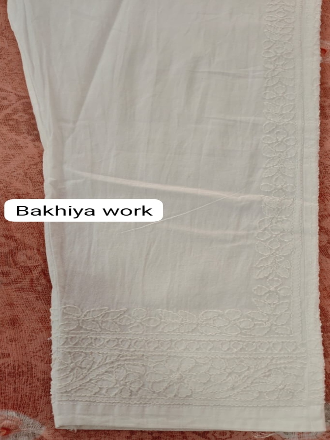 White Hand Embroidered Chikankari Lycra Pant With Bakhiya Work (Free Size)